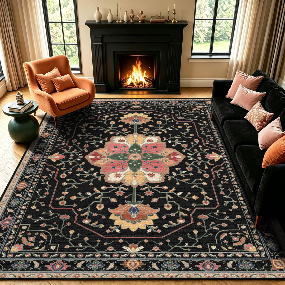 YARNSCAPE 2' x 3' Machine Washable Area Rug, Non-Slip Low-Pile Carpet