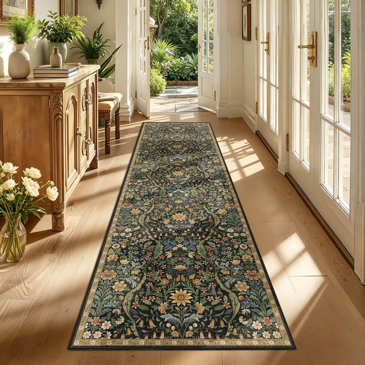 Floral Area Rug 5x7 Botanical Washable Carpet for Living Room