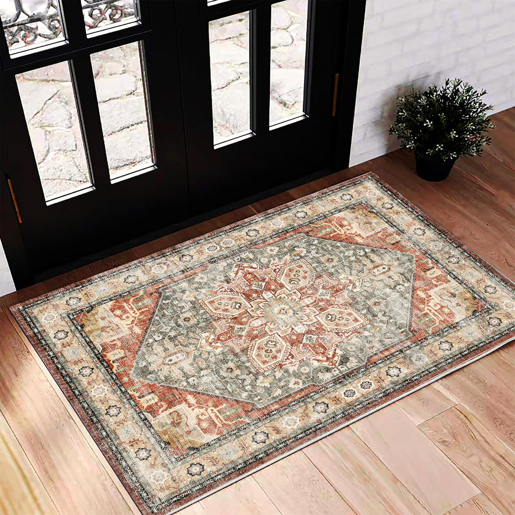 CHAMPLANT 6'x9' Washable Vintage Area Rug Boho Chic Medallion Distressed Design Non-Shedding Easy Care Ideal for High Traffic Areas in Living Room Bedroom Kitchen Office Large Carpet