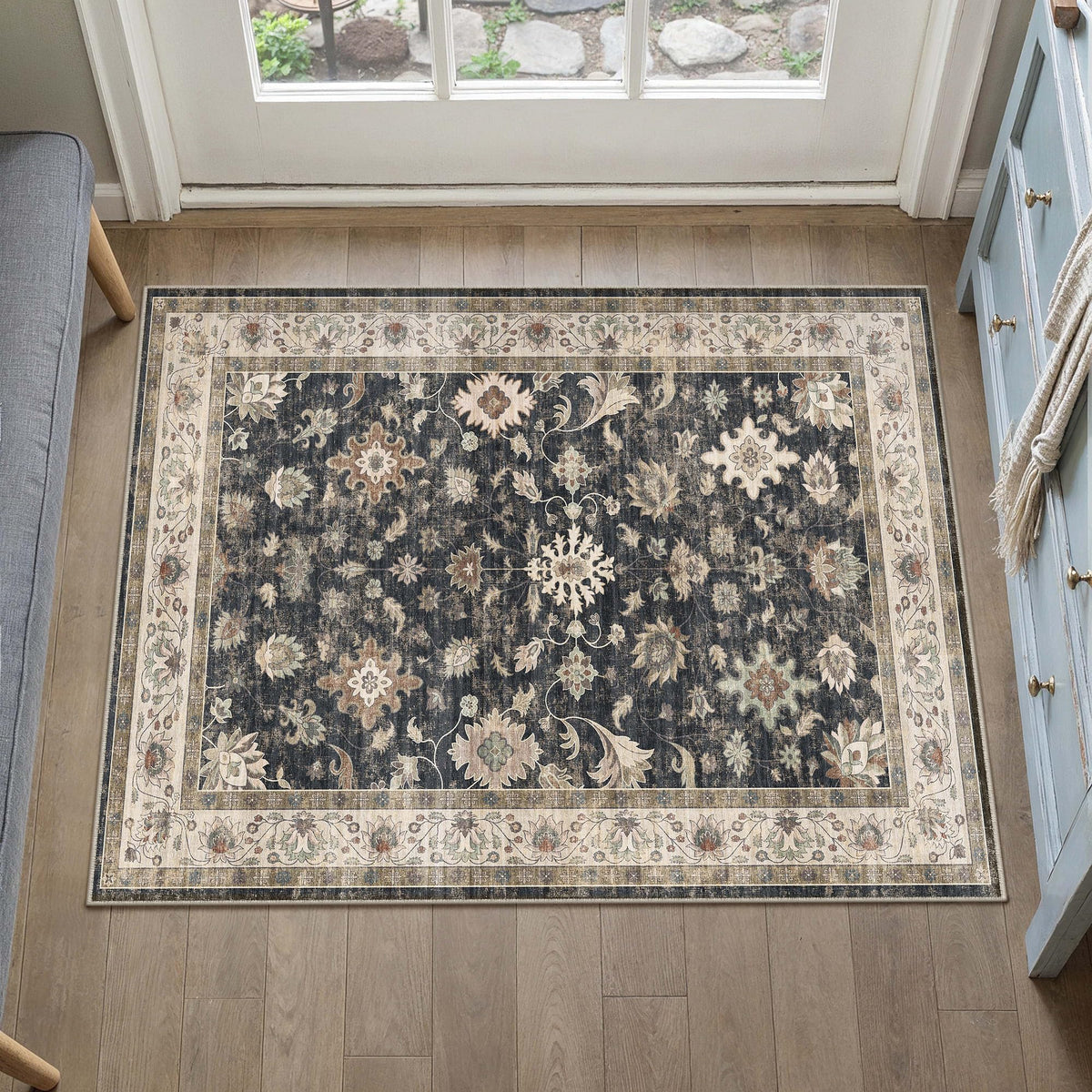 HUGEAR 3x5 Colorful Retro Floral Washable Area Rug for Entryway