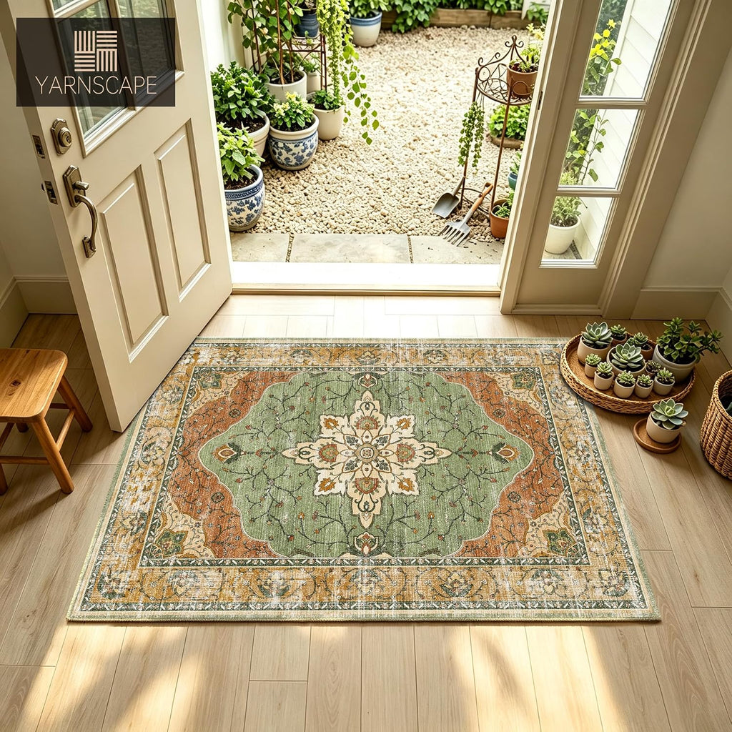 YARNSCAPE 2' x 3' Machine Washable Area Rug, Non-Slip Low-Pile Carpet