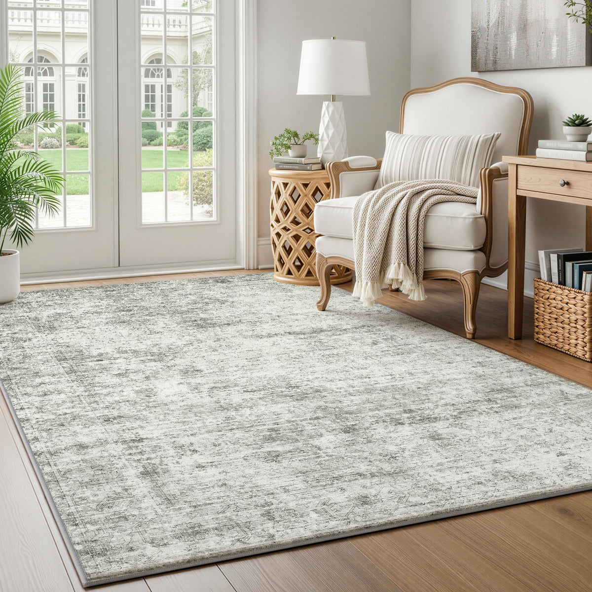LIVELYGLOW 5x7 Washable Vintage Area Rug, Bedroom Dorm Rug