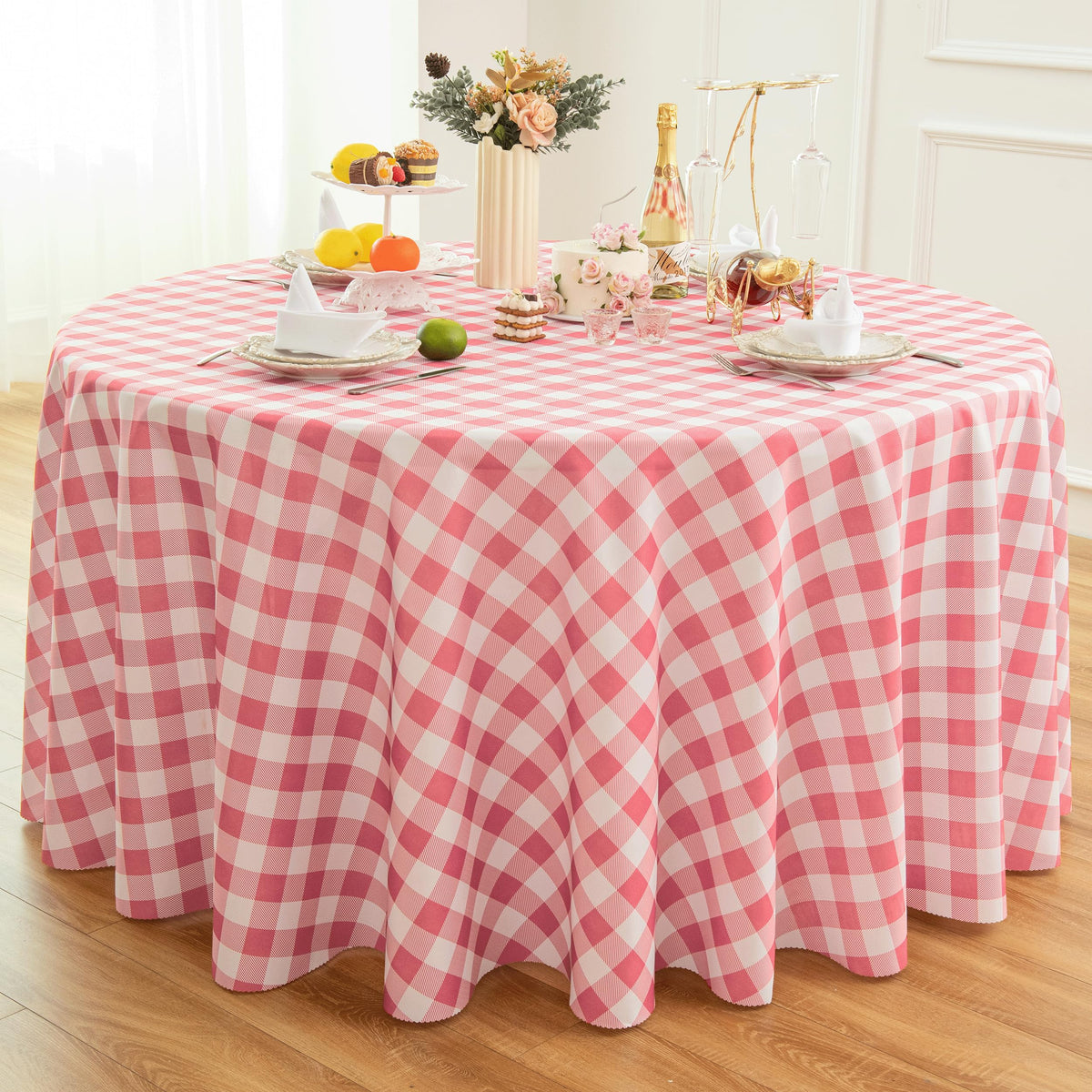 Waterproof Checkered Tablecloth Fabric - Rectangle 58x84 Inch Classic Gingham Buffalo Plaid Table Cloth for Indoor/Outdoor Use - Washable Table Cover for Kitchen, BBQs, and Parties