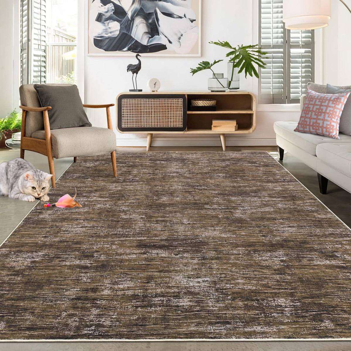 RUGSREAL Bedroom Area Rug 4x6 Modern Abstract Area Rug Stain Resistant Small Living Room Rug Contemporary Dining Room Rug Non-Slip Solid Rug Aesthetic Accent Floor Carpet for Kitchen Office, Dark Grey