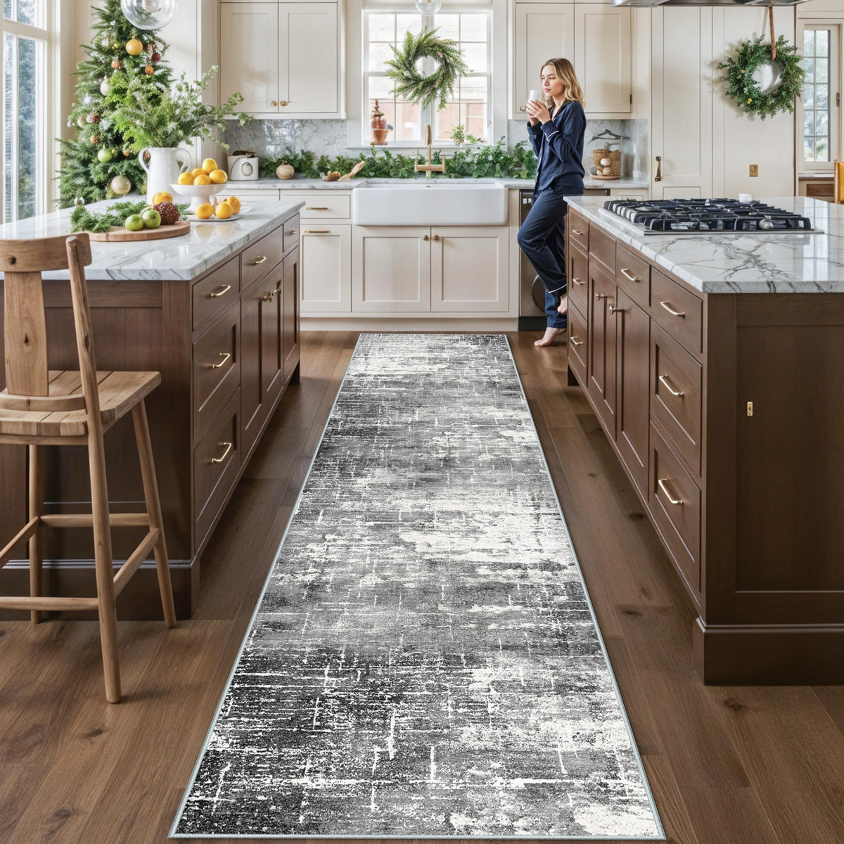 Hallway Washable Runner Rug - 2x10 Kitchen Rugs Entryway Rug Runner Vintage Soft Floor Mat Non Slip Indoor Farmhouse Carpet for Bathroom Living Room Bedroom (2 X 10, Beige)