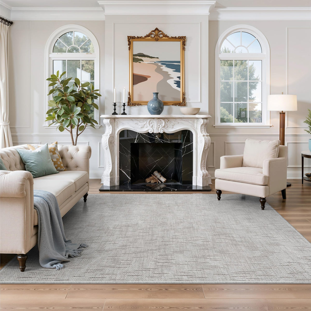 Valenrug Washable Rugs 5x7, Non Slip Large Area Rugs for Living Room, Beige