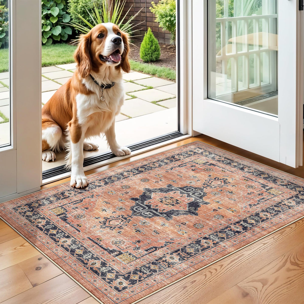 Hallway Washable Runner Rug - 2x10 Kitchen Rugs Entryway Rug Runner Vintage Soft Floor Mat Non Slip Indoor Farmhouse Carpet for Bathroom Living Room Bedroom (2 X 10, Beige)