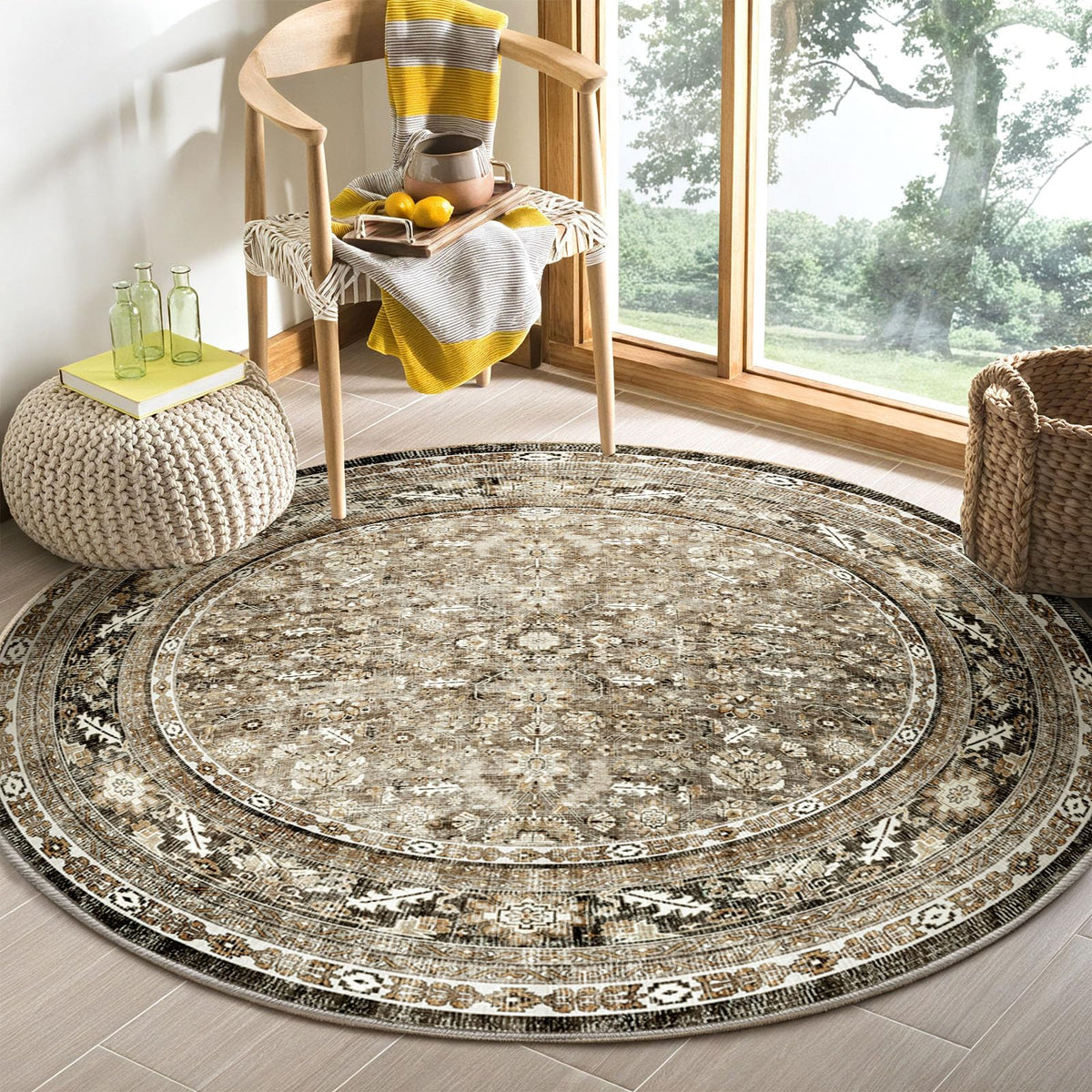OPPODREAM Vintage Blue Area Rugs 5x7, Washable Rug for Living Room