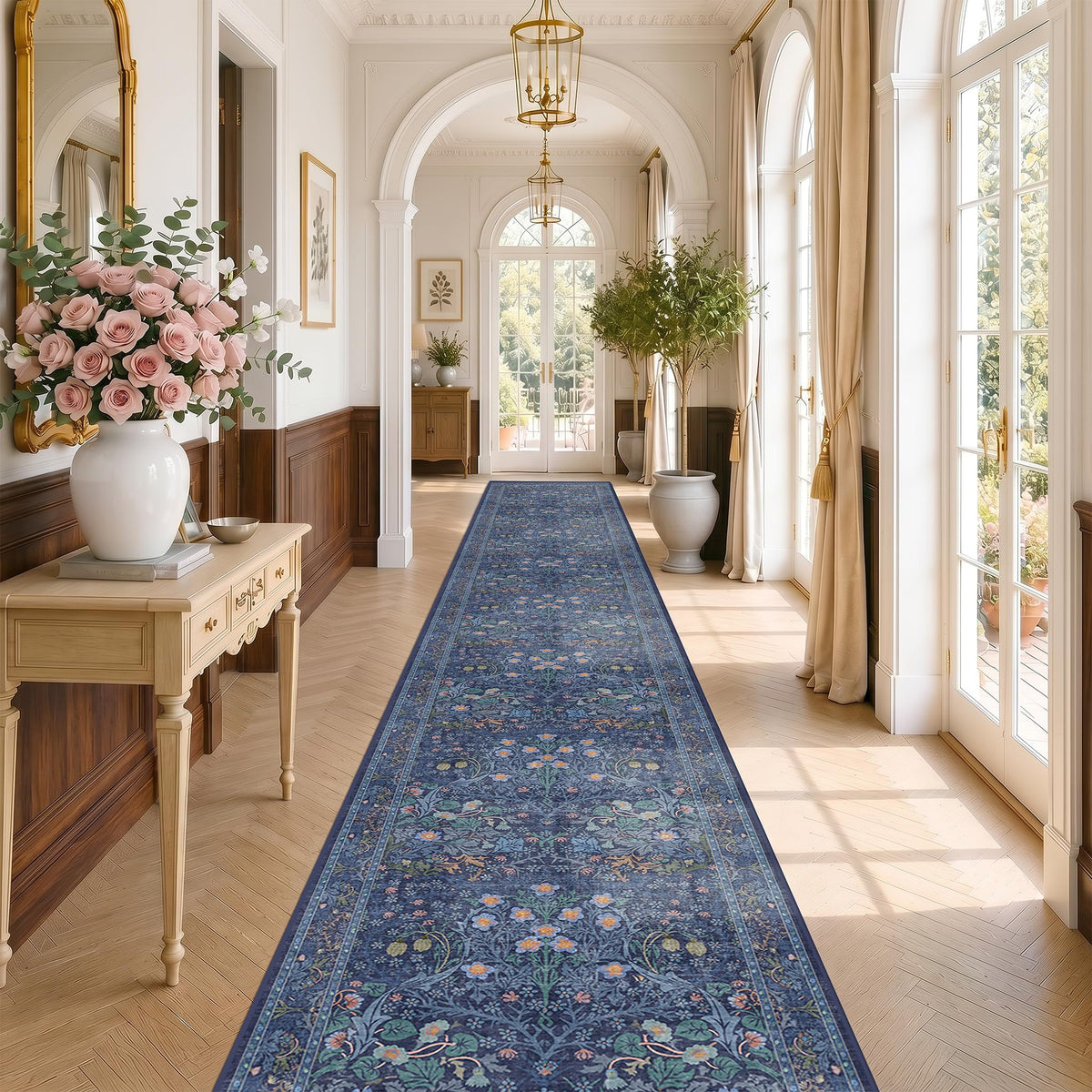 Vintage Floral Dark Green 3x5 Area Rugs for Entryway, Kitchen, Bedroom Beside Rug, Laundry Room, Non-Slip Low Pile Ultra Soft Stain Resistant Small Carpet