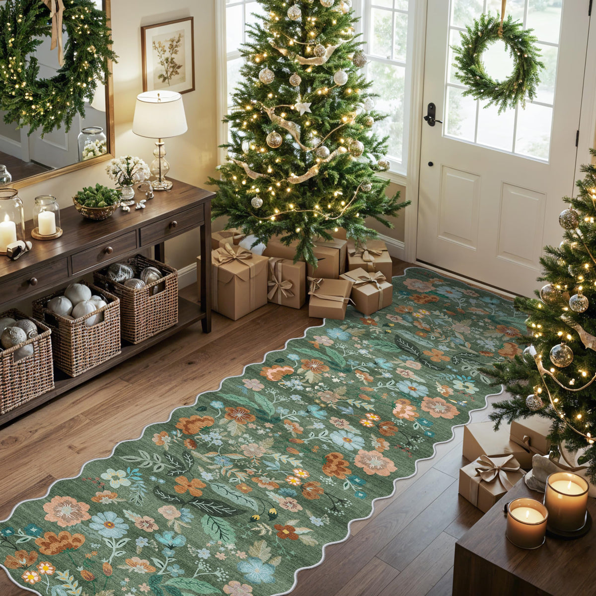 Hallway Washable Runner Rug - 2x10 Kitchen Rugs Entryway Rug Runner Vintage Soft Floor Mat Non Slip Indoor Farmhouse Carpet for Bathroom Living Room Bedroom (2 X 10, Beige)