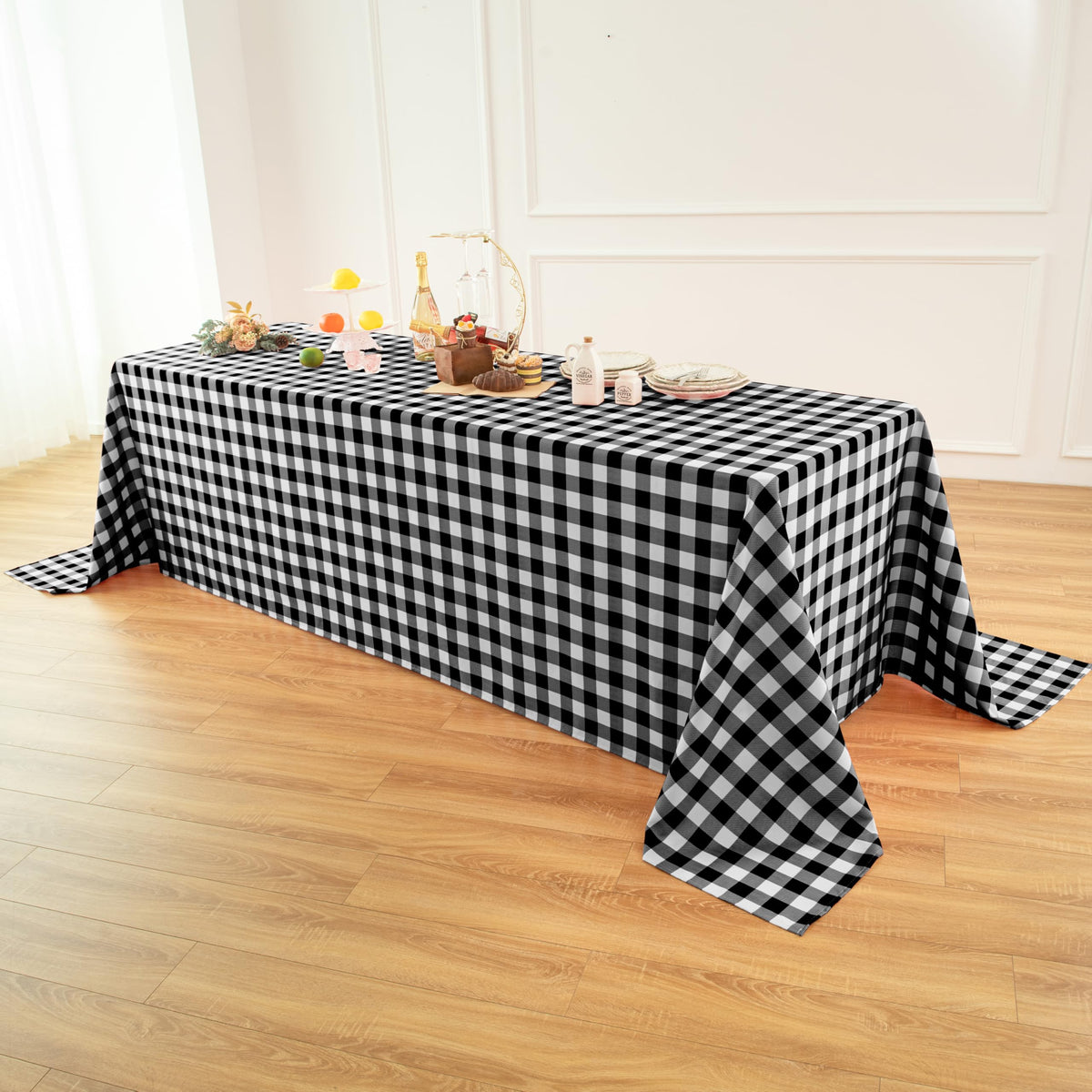 Waterproof Checkered Tablecloth Fabric - Rectangle 58x84 Inch Classic Gingham Buffalo Plaid Table Cloth for Indoor/Outdoor Use - Washable Table Cover for Kitchen, BBQs, and Parties
