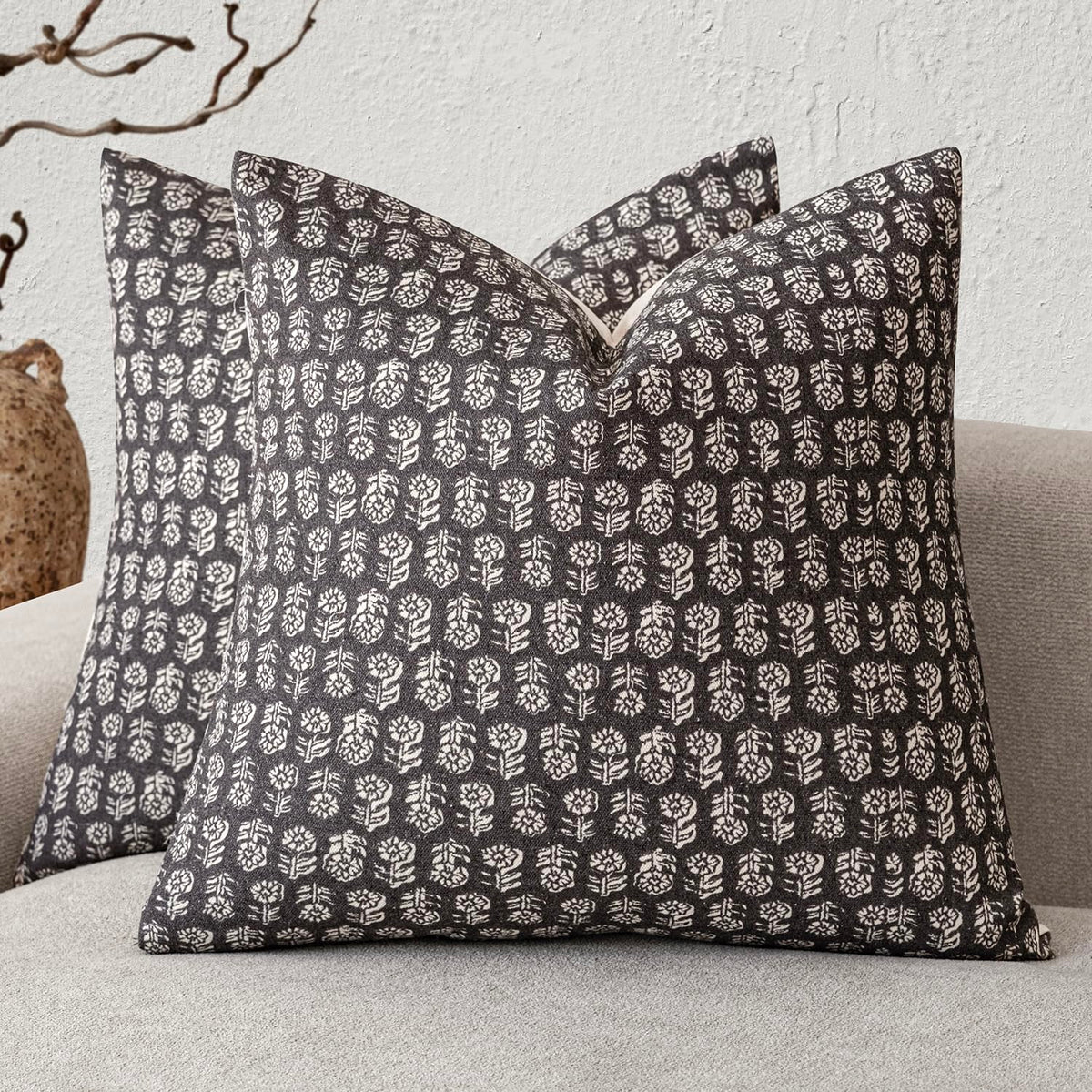 Foindtower Decorative Floral Print Throw Pillow Covers 20×20 Inch,Brown