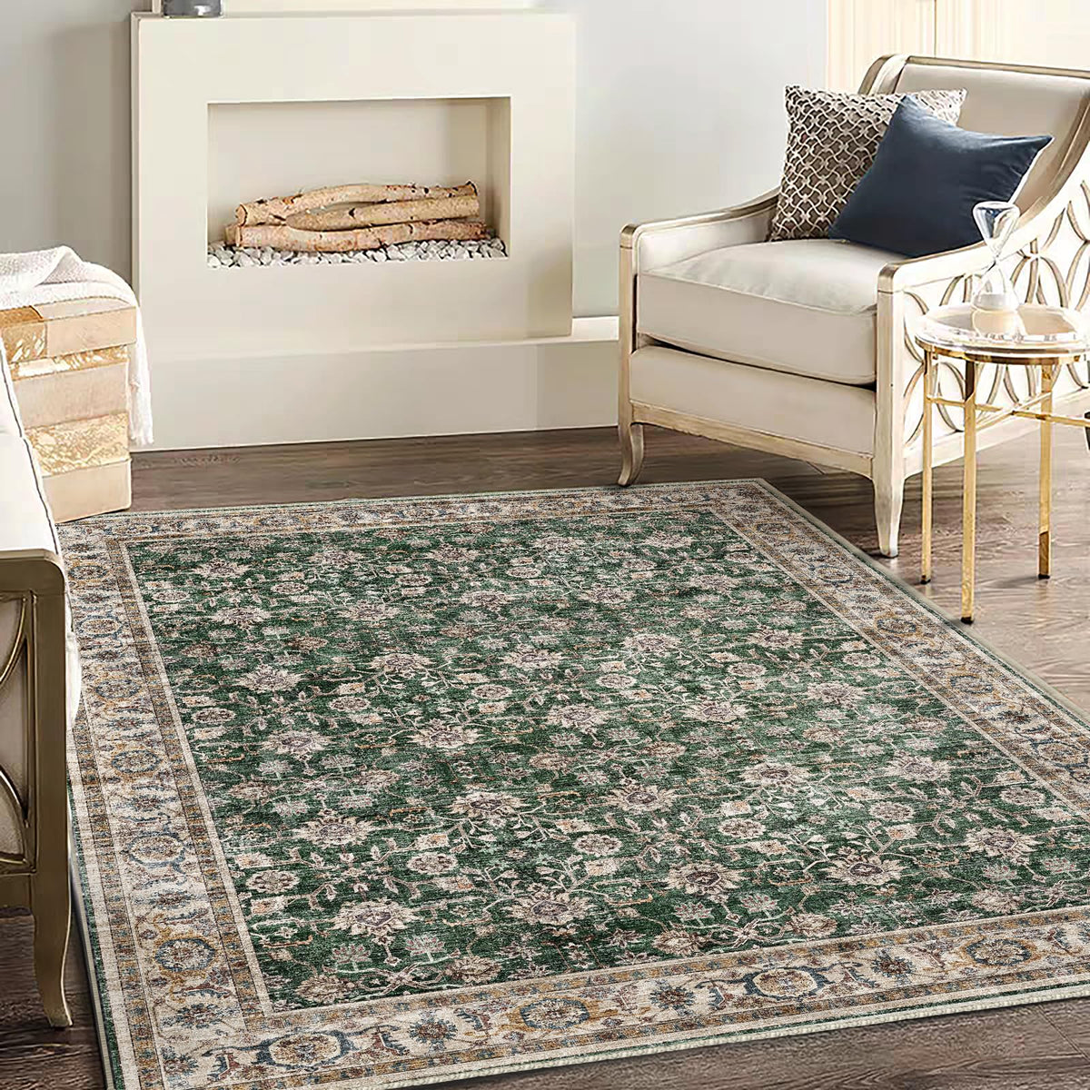 CHAMPLANT 6'x9' Washable Vintage Area Rug Boho Chic Medallion Distressed Design Non-Shedding Easy Care Ideal for High Traffic Areas in Living Room Bedroom Kitchen Office Large Carpet