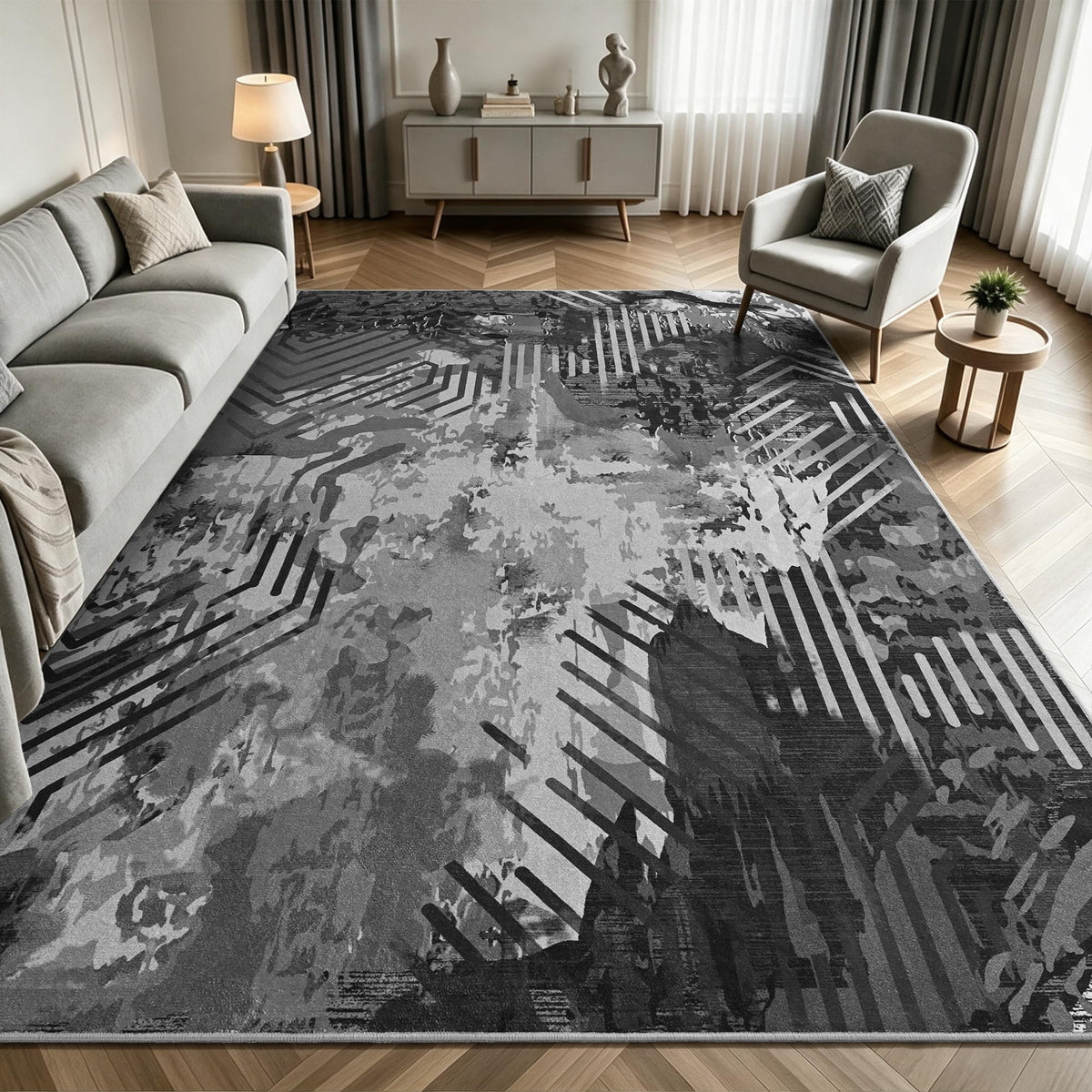 Toneed 4'x6' Washable Area Rugs for Bedroom Living Room, 48"x72" Grey