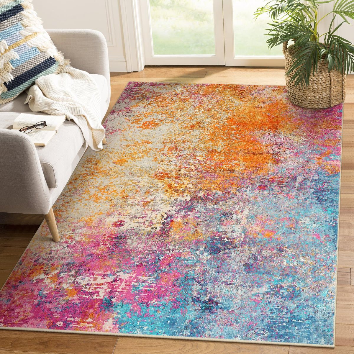 Lahome Modern Abstract Washable 5x7 Area Rugs for Living Room, Colorful Soft Bedroom Rug Low Pile Non Slip,Stain Resistance Dining Room Carpet for Nursery Office Entrance Home Office Decor