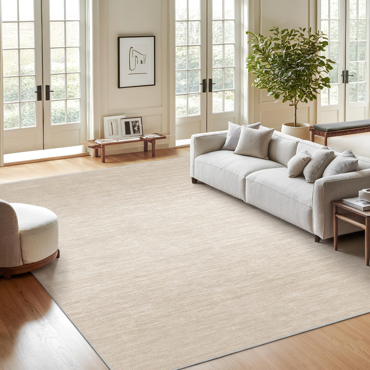 Valenrug Washable Rugs 5x7, Non Slip Large Area Rugs for Living Room, Beige