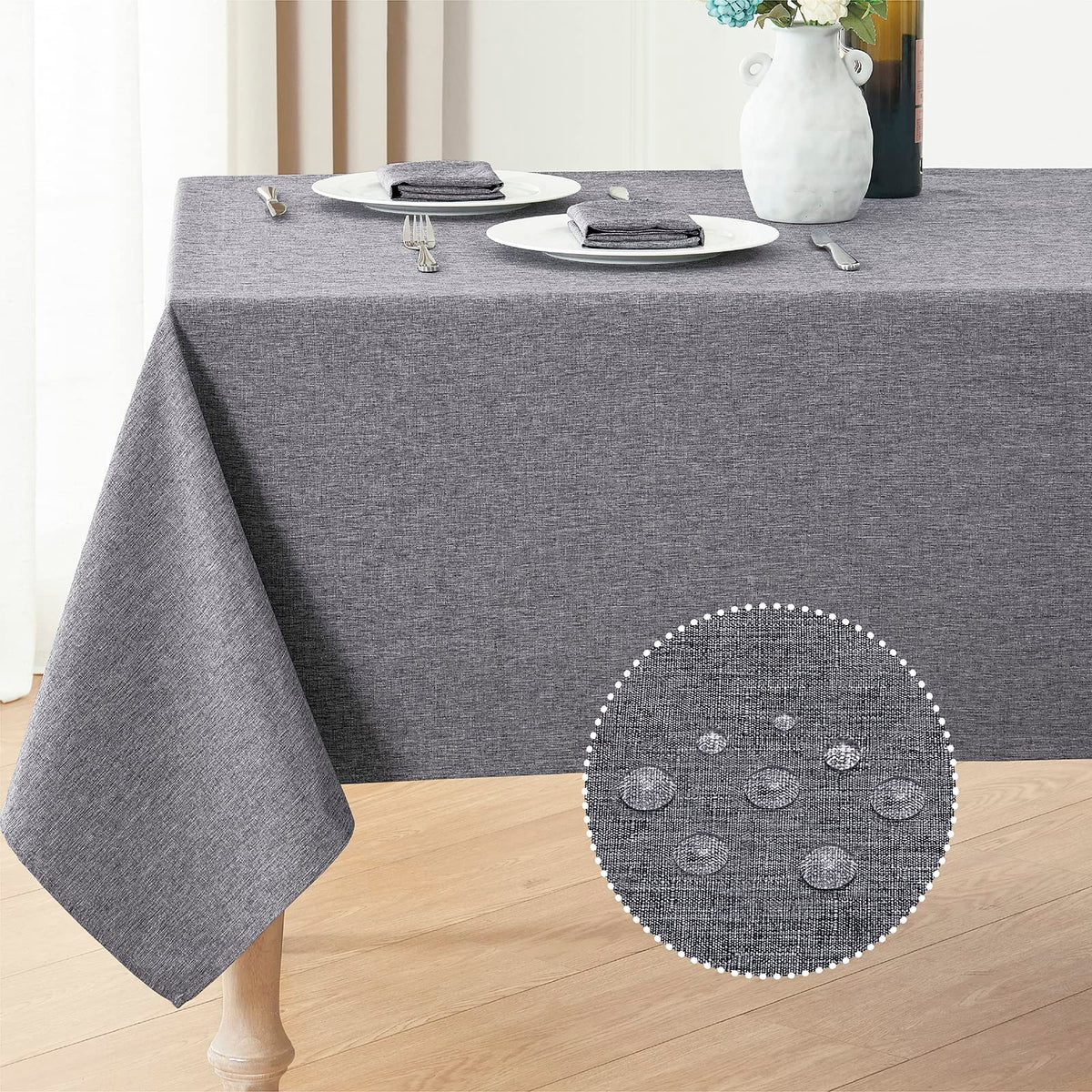 Veblandy Rectangle Tablecloth Waterproof Linen Textured Table Cloth Stain and Wrinkle Resistant Washable, Decorative Fabric Table Cover for Dining, Party and Camping (Sage Green, 52 * 70)