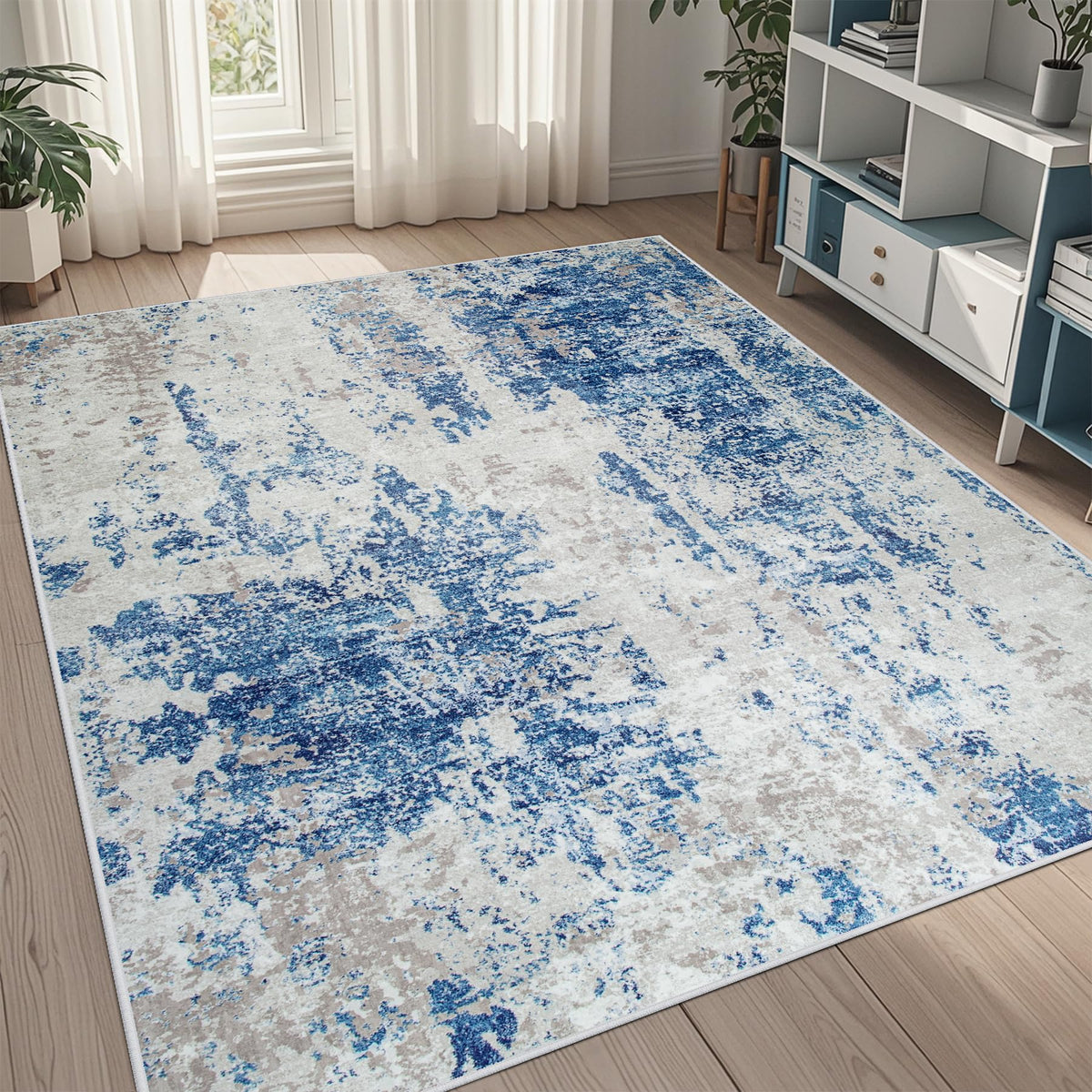 8x10 Area Rugs for Living Room Washable Bedroom Dining Room Blue Grey