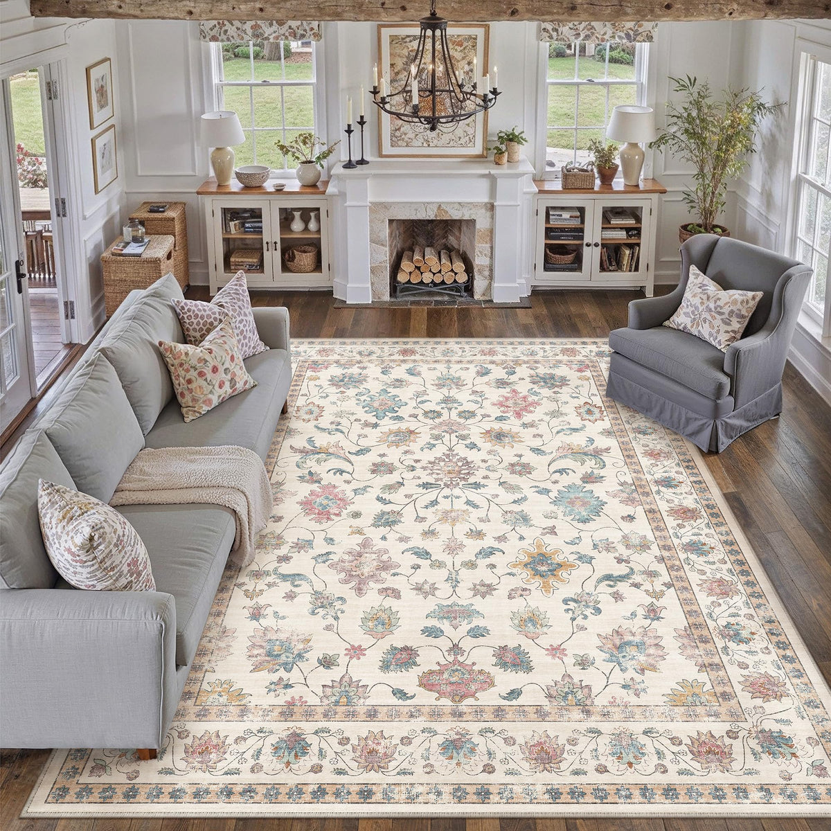 HUGEAR 3x5 Colorful Retro Floral Washable Area Rug for Entryway