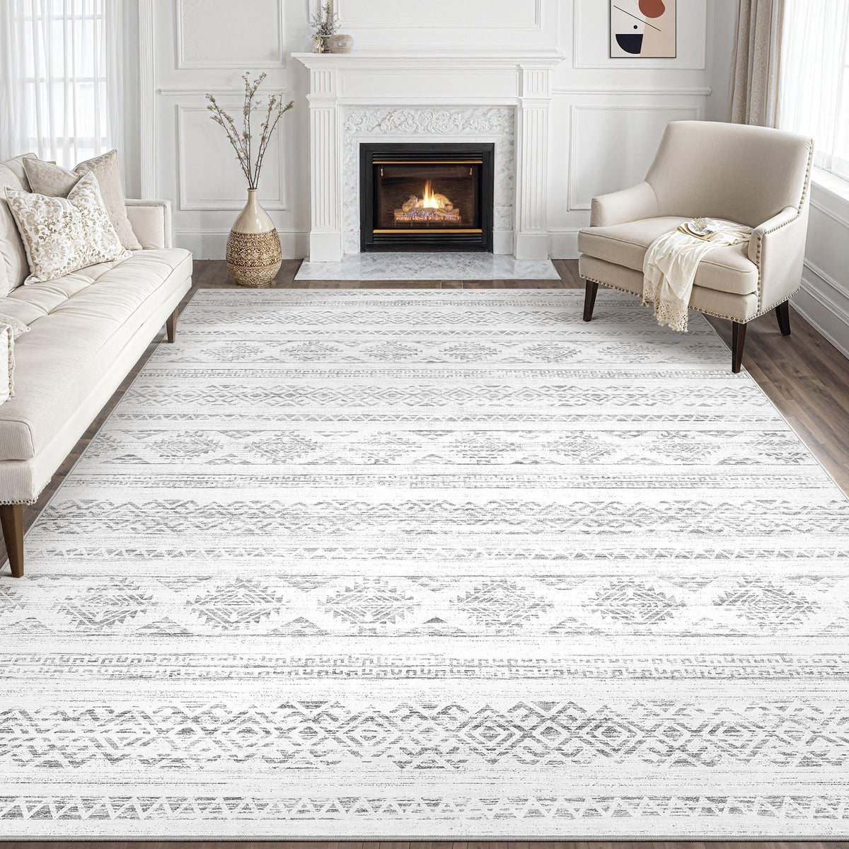 Tortania Area Rug Living Room Rugs - 5x7 Washable Large Soft Neutral Boho Moroccan Bohemian Farmhouse Rug Indoor Floor Carpet for Bedroom Under Dining Table Home Office Decor - Cream Brown