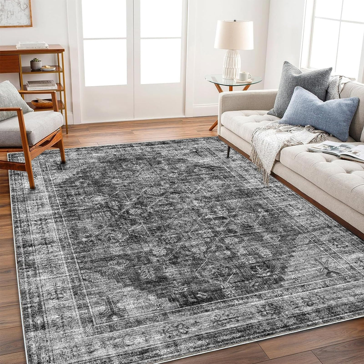 CHAMPLANT 6'x9' Washable Vintage Area Rug Boho Chic Medallion Distressed Design Non-Shedding Easy Care Ideal for High Traffic Areas in Living Room Bedroom Kitchen Office Large Carpet