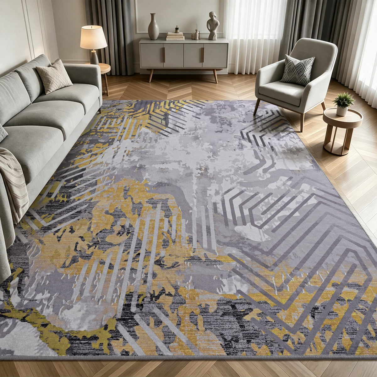 Toneed 4'x6' Washable Area Rugs for Bedroom Living Room, 48"x72" Grey