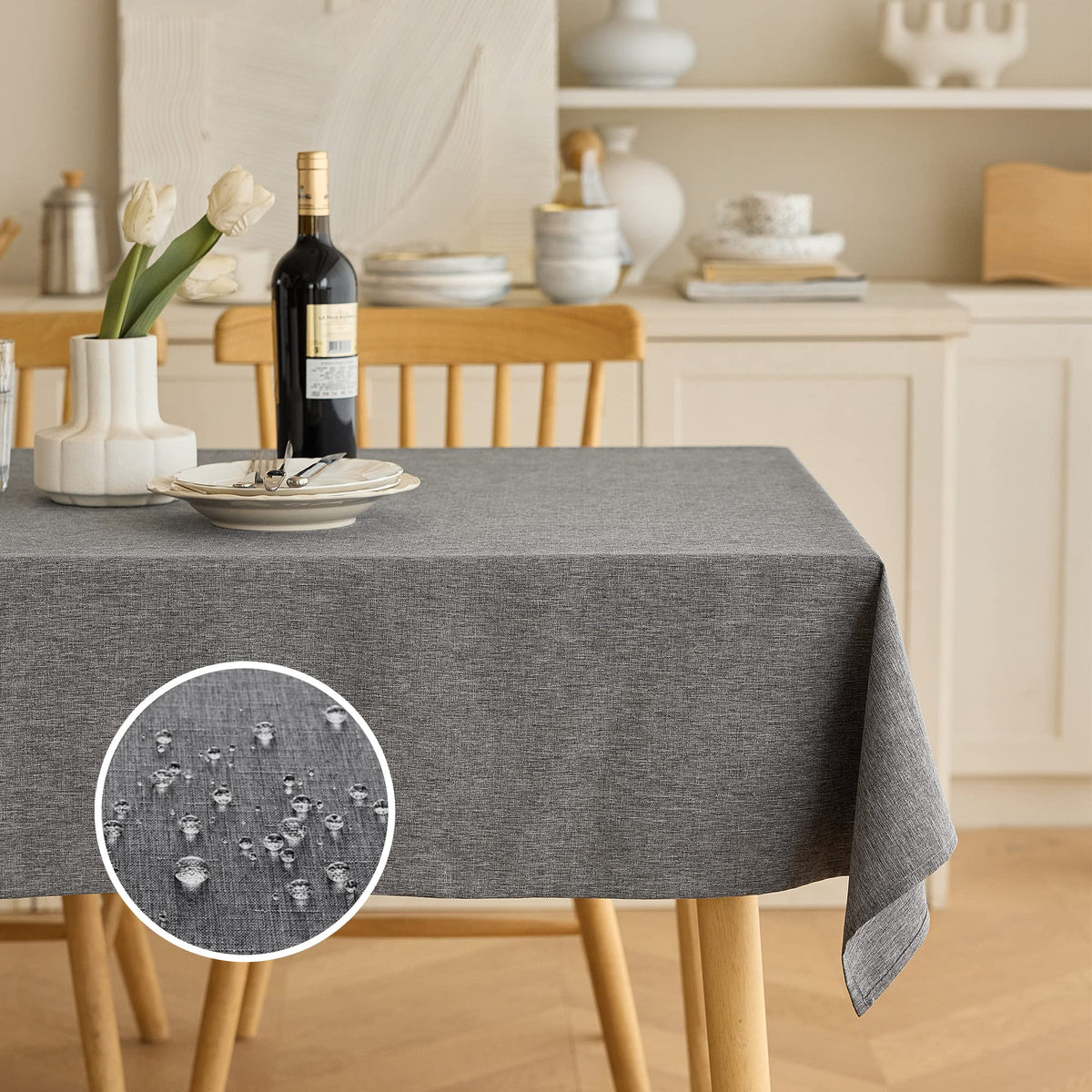 Decorelia Faux Linen Round Tablecloths 60 inch, Waterproof Decorative Washable Texture Rustic Circle Table Cloth Cover for Dining Kitchen Party Farmhouse Outdoor(Round (2-4 Seats),Sage Green)