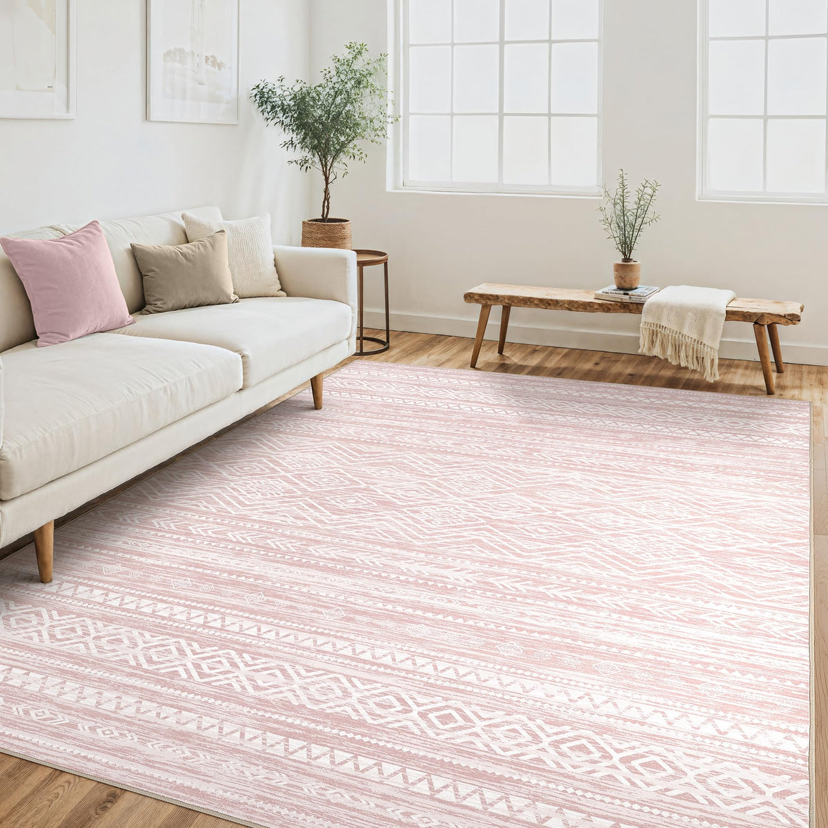 Tortania Area Rug Living Room Rugs - 5x7 Washable Large Soft Neutral Boho Moroccan Bohemian Farmhouse Rug Indoor Floor Carpet for Bedroom Under Dining Table Home Office Decor - Cream Brown
