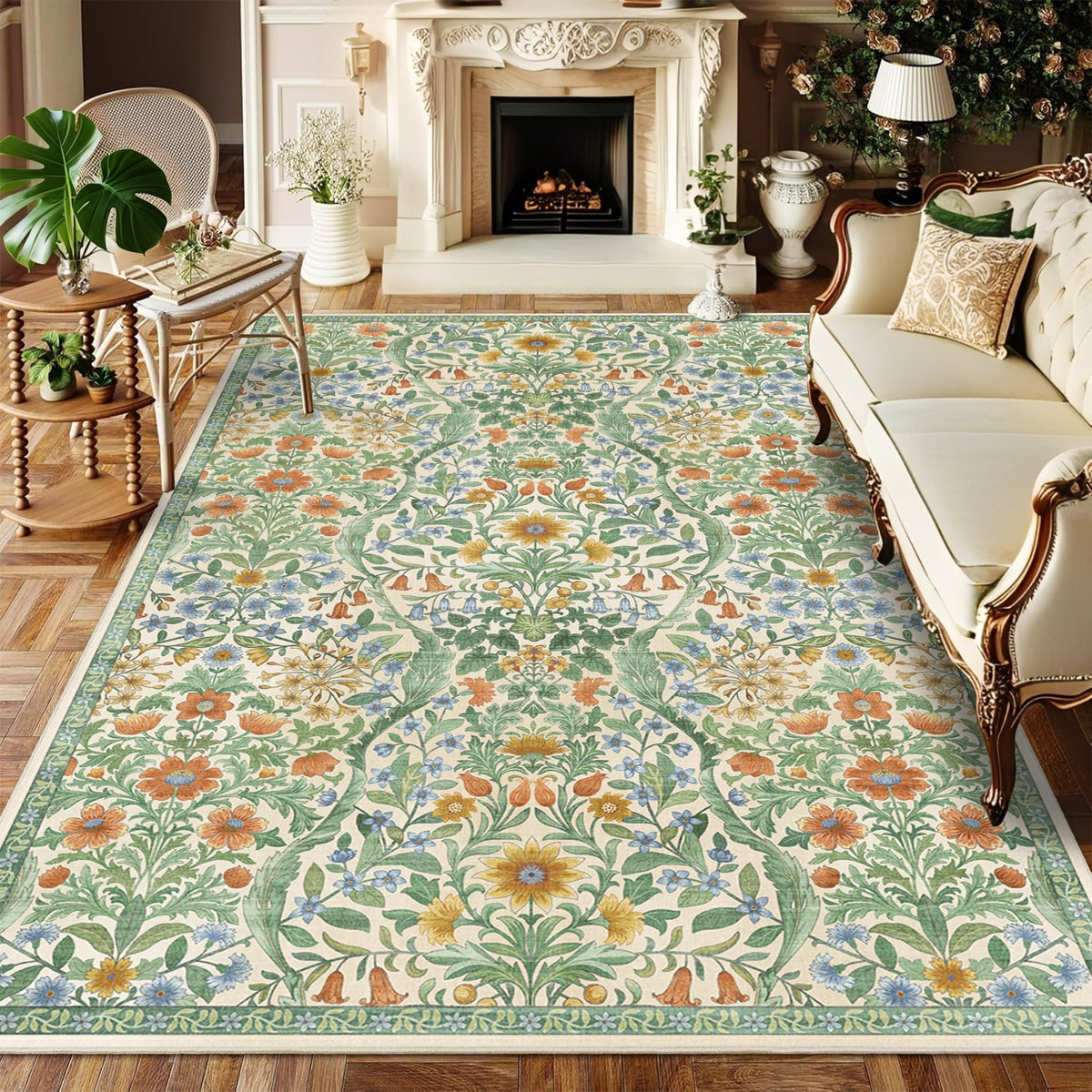 Floral Area Rug 5x7 Botanical Washable Carpet for Living Room