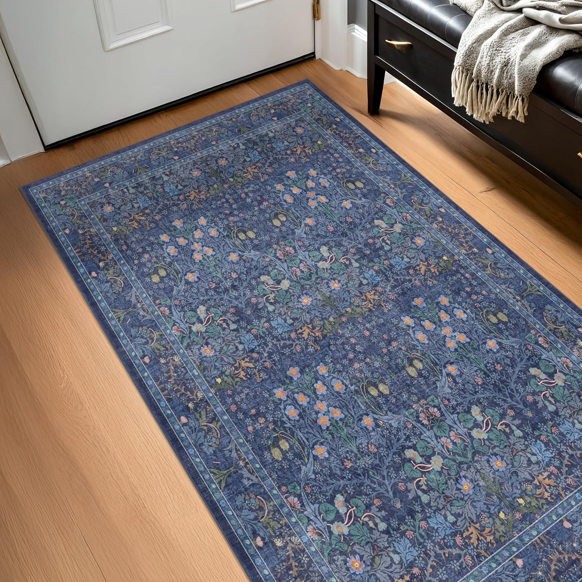 Vintage Floral Dark Green 3x5 Area Rugs for Entryway, Kitchen, Bedroom Beside Rug, Laundry Room, Non-Slip Low Pile Ultra Soft Stain Resistant Small Carpet