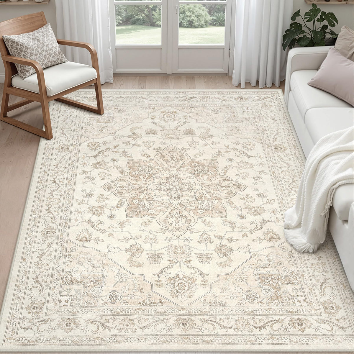 8x10 Area Rugs Living Room: Bedroom Neutral Washable Carpet Beige