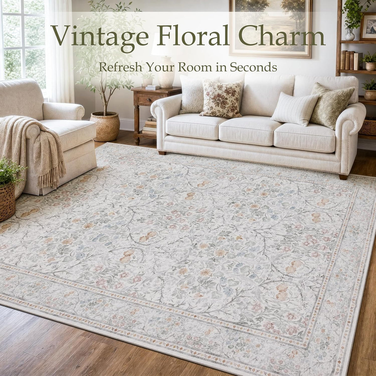 JOLLYVOGUE 5x7 Area Rugs for Living Room, Washable Rug, Beige