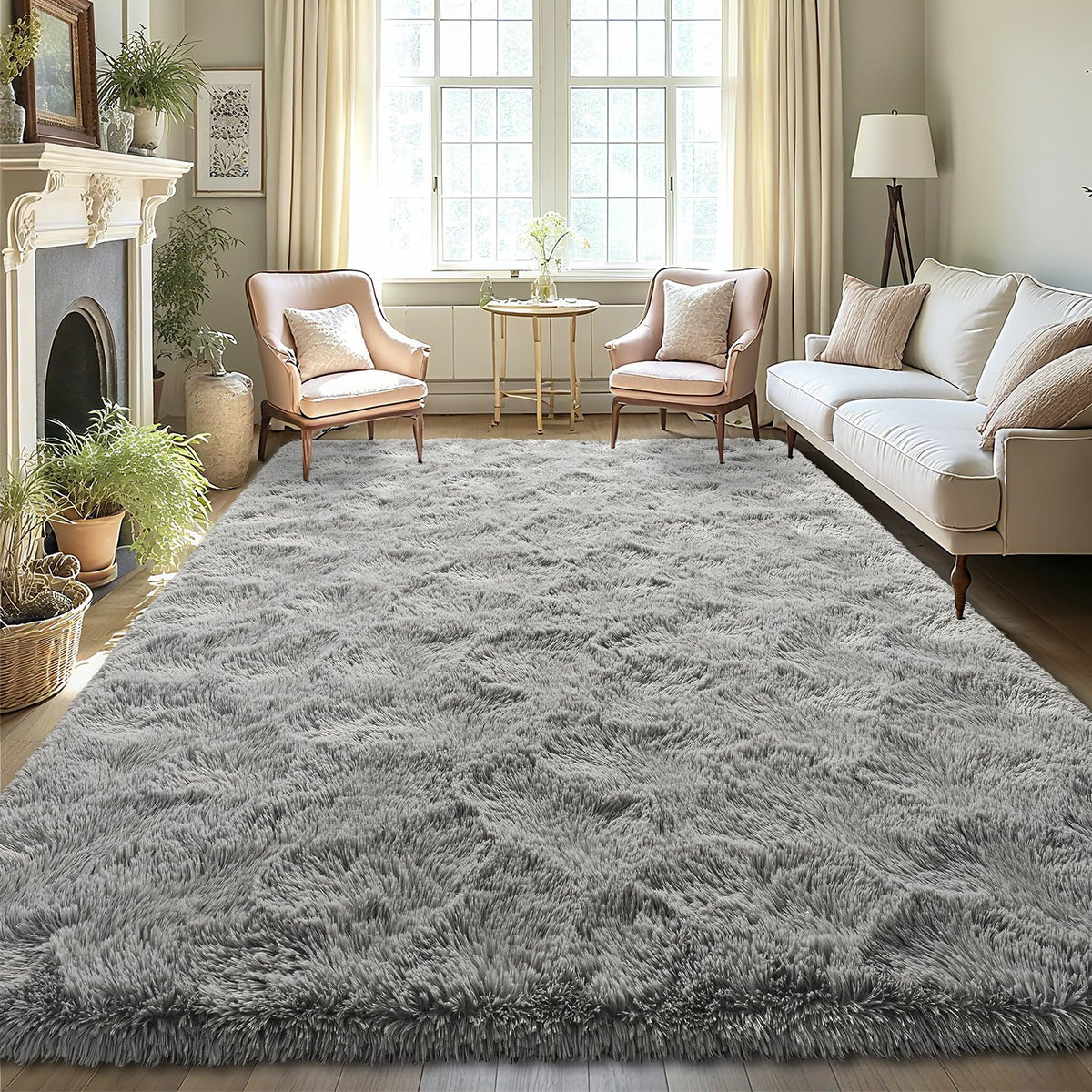LOCHAS 4x6 Area Rugs Fluffy Living Room Carpets for Kids Bedroom, White