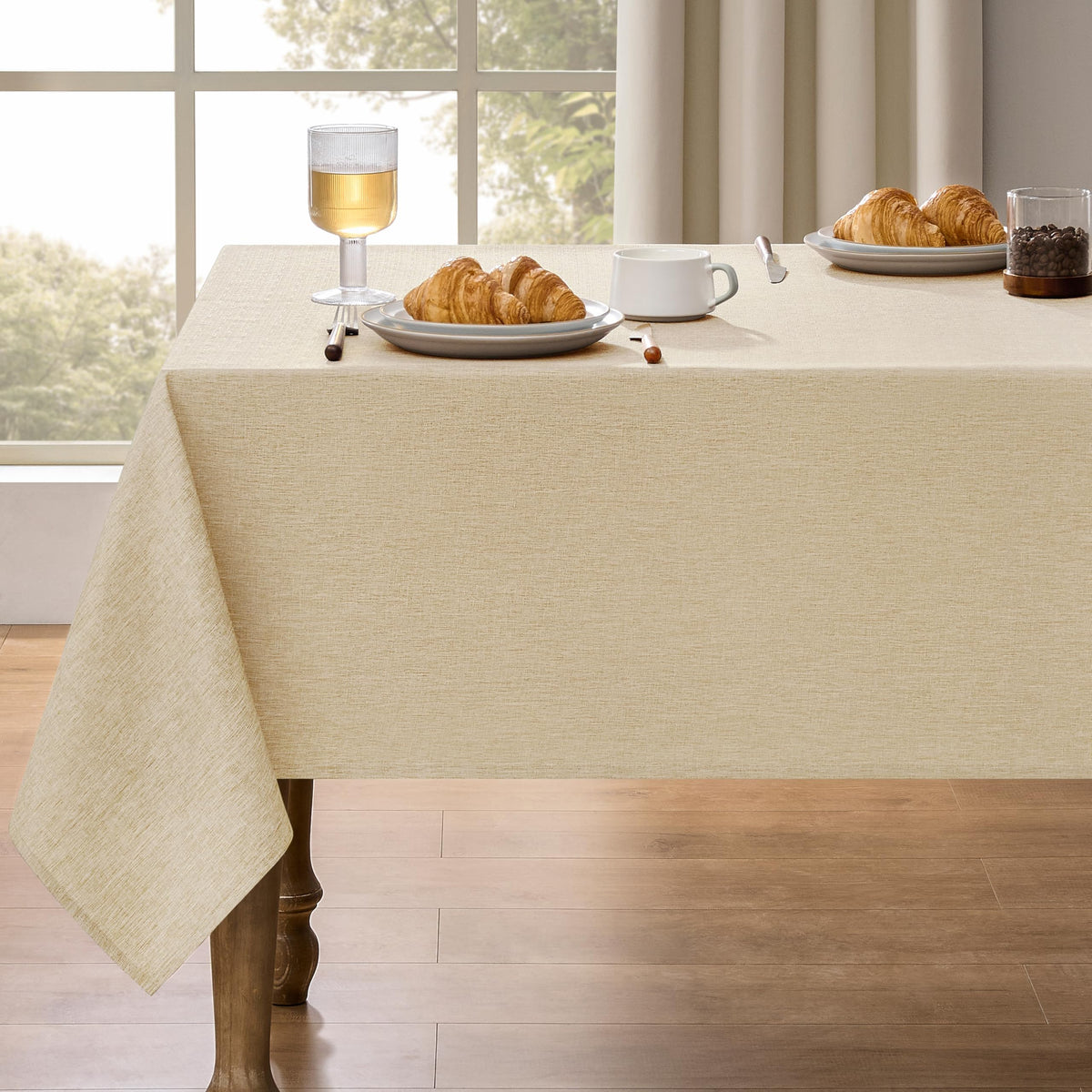 Decorelia Sage Green Linen Textured Tablecloth Rectangular 52 x70 Inch