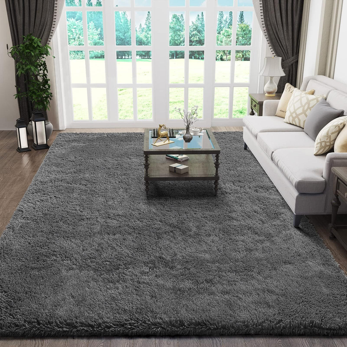Ophanie Area Rugs for Bedroom, Christmas Upgrade Non-Slip Ivory Fluffy Soft Shag Living Room Carpet, Indoor Floor 4x6 Fuzzy Shaggy Plush Nursery Rug for Kids Dorm Decor with Over 99 pcs Pile fibers