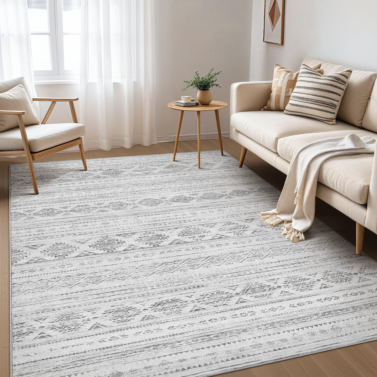 Nakagishi Boho 5x7 Area Rug Living Room Rugs Machine Washable Beige/Brown