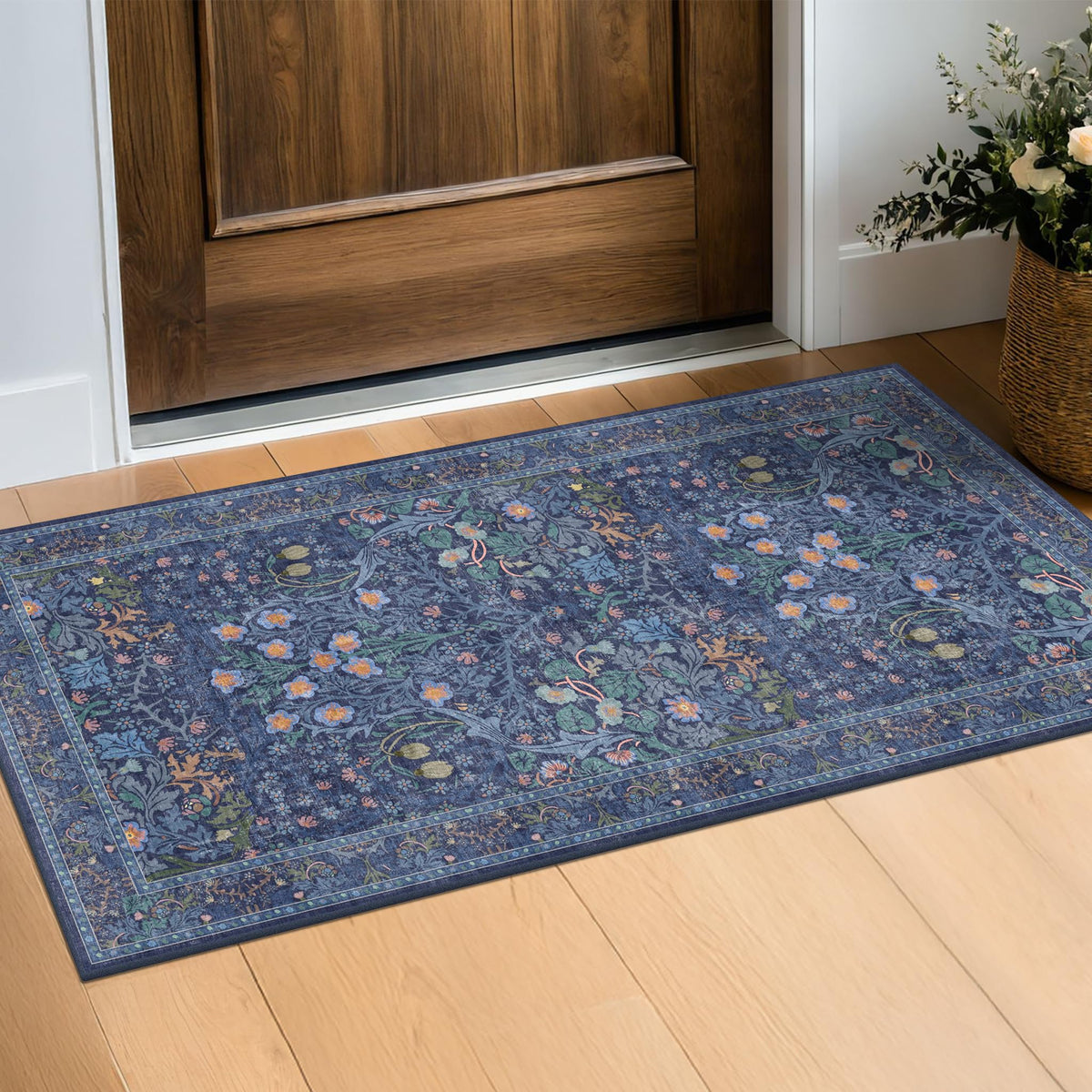 Vintage Floral Dark Green 3x5 Area Rugs for Entryway, Kitchen, Bedroom Beside Rug, Laundry Room, Non-Slip Low Pile Ultra Soft Stain Resistant Small Carpet