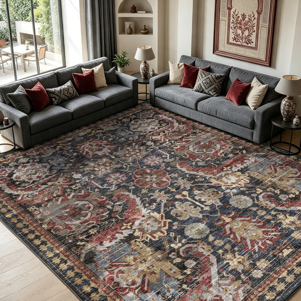RUGSURE Washable Area Rugs - Perfect for Living Room, Bedroom, Kids Room, Nursery - Stain & Water Resistant Non-Slip, Pet & Child Friendly, Vintage Tribal Area Rugs (Green, 5' x 7')