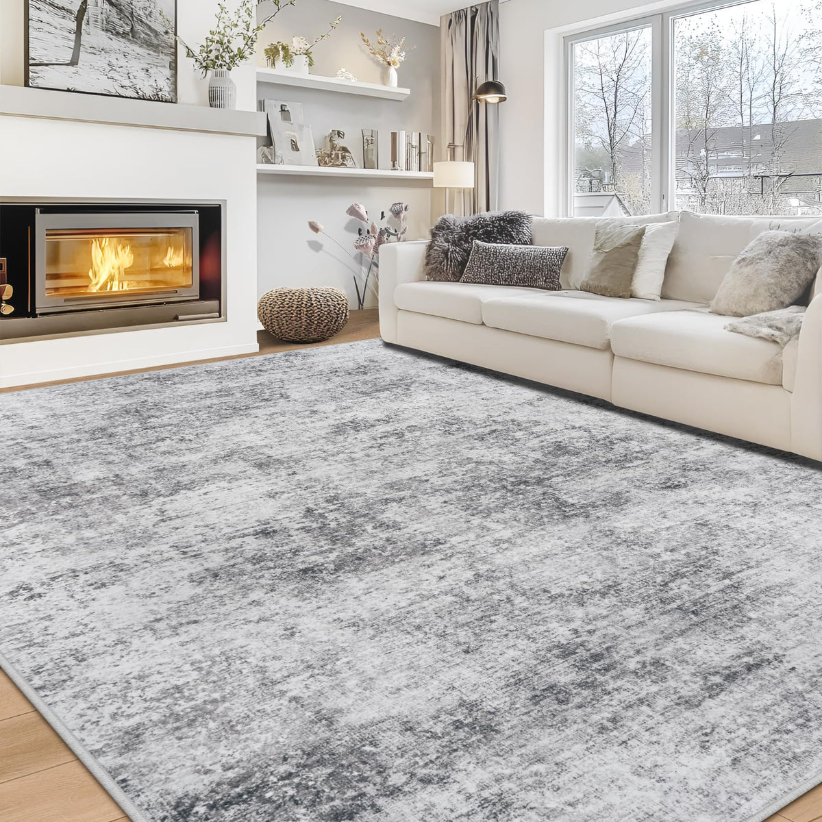 8x10 Area Rugs for Living Room Bedroom Dining Room Washable Blue Grey