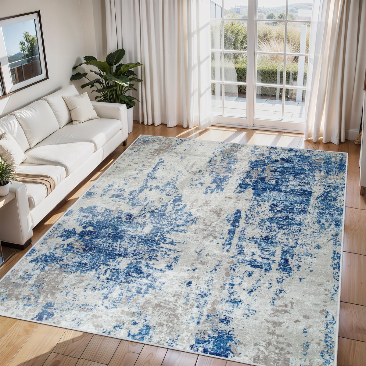 8x10 Area Rugs for Living Room Washable Bedroom Dining Room Blue Grey