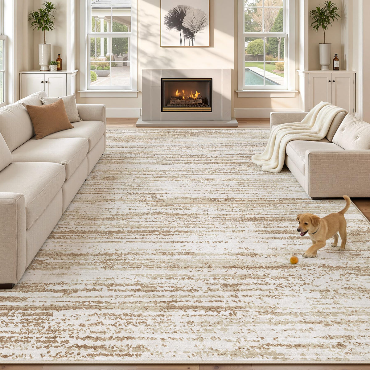 Area Rug 6x9 Living Room Rugs: Washable Modern Rug Non-Slip Soft Rugs Stain Resistant Printed Rug Indoor Carpet for Bedroom Kitchen Dining Room Nursery Home(Beige, 6'x9')