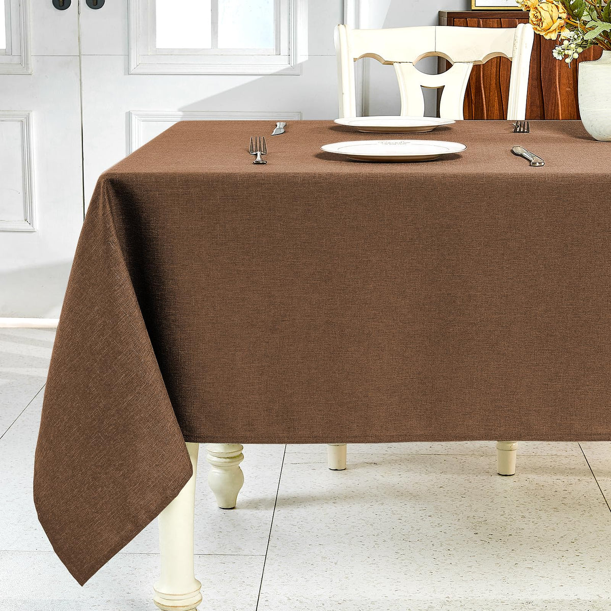 IVAPUPU Textured Linen Rectangle Table Cloth, Sage Green, 52 x 70 Inch