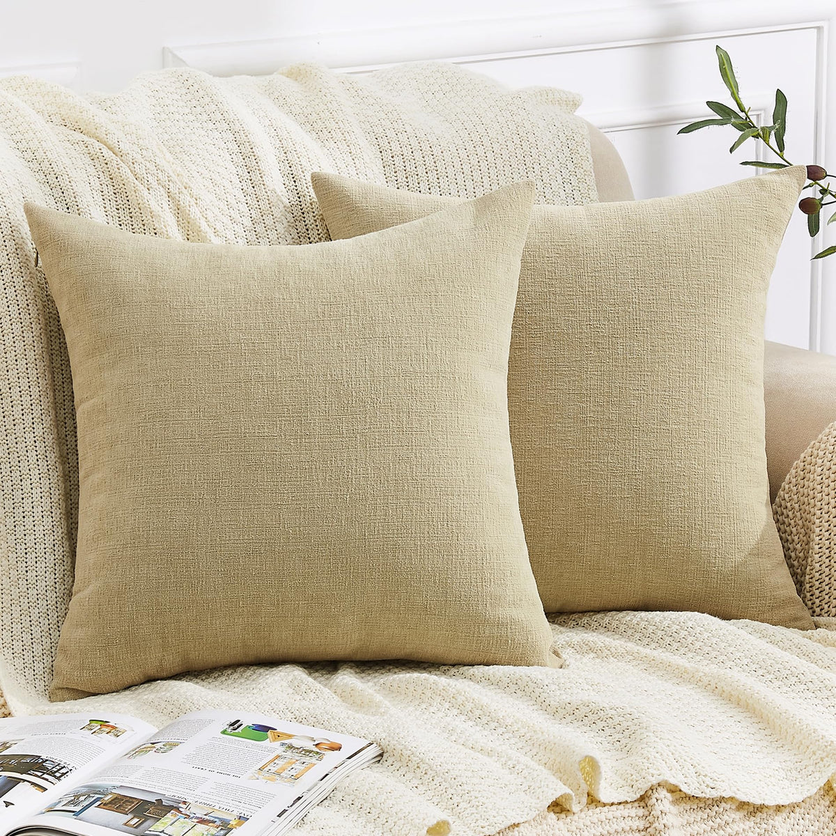 GAWAMAY Decorative Throw Pillow Covers 16x16 Inch Set of 2, Super Soft Chenille Square Pillows Farmhouse Fall Pillowcase for Living Room Bedroom Sofa Couch Cushion Cover Navy Blue 40x40cm