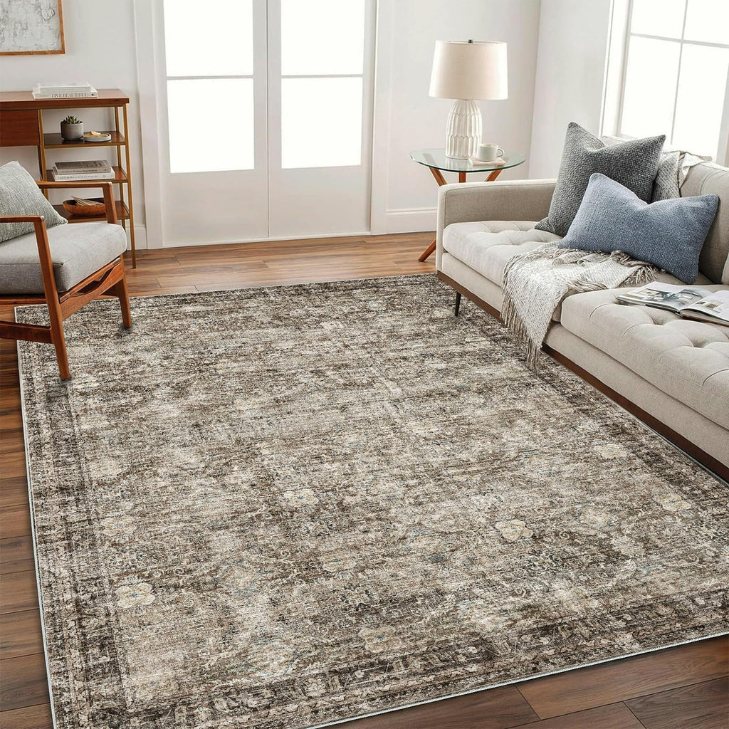 CHAMPLANT 6'x9' Washable Vintage Area Rug Boho Chic Medallion Distressed Design Non-Shedding Easy Care Ideal for High Traffic Areas in Living Room Bedroom Kitchen Office Large Carpet