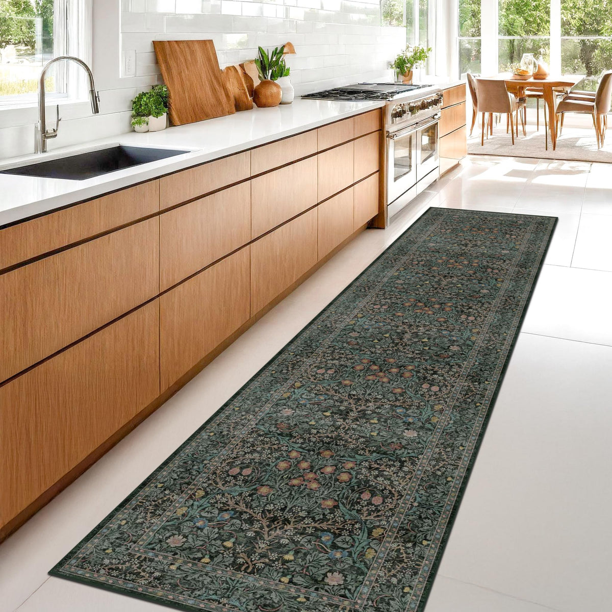 Vintage Floral Dark Green 3x5 Area Rugs for Entryway, Kitchen, Bedroom Beside Rug, Laundry Room, Non-Slip Low Pile Ultra Soft Stain Resistant Small Carpet