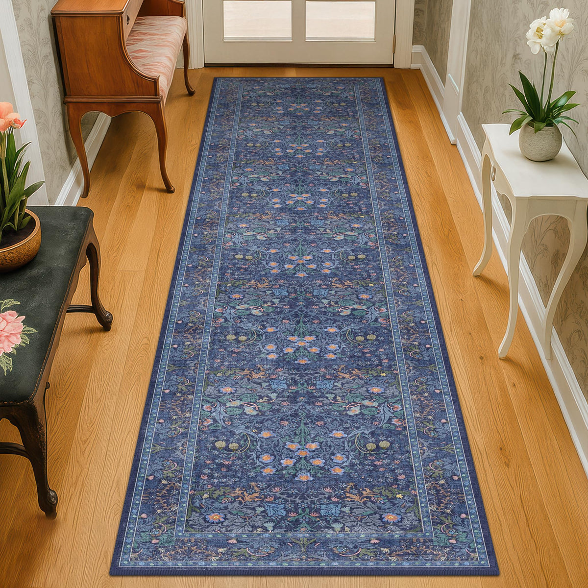 Vintage Floral Dark Green 3x5 Area Rugs for Entryway, Kitchen, Bedroom Beside Rug, Laundry Room, Non-Slip Low Pile Ultra Soft Stain Resistant Small Carpet