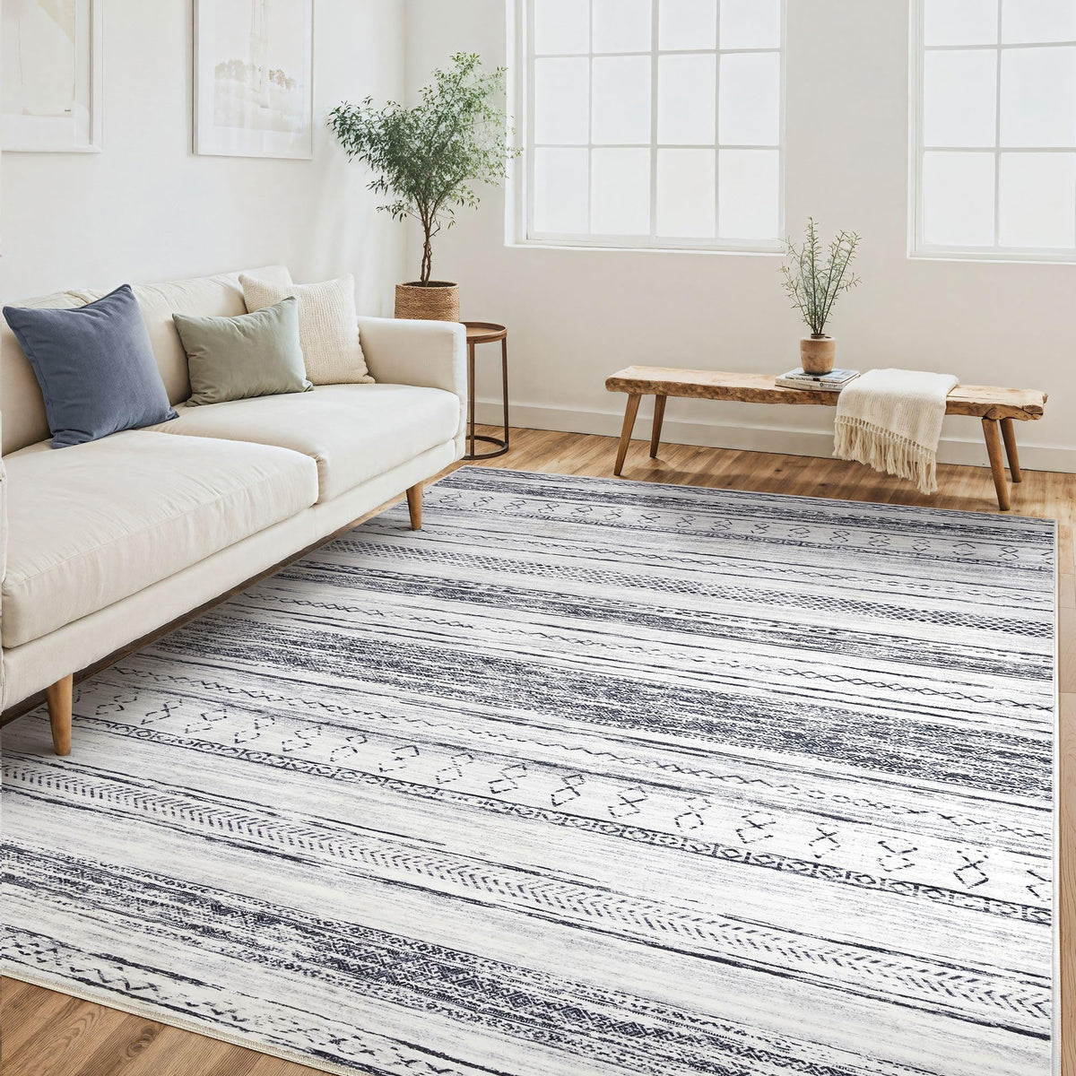 Tortania Area Rug Living Room Rugs - 5x7 Washable Large Soft Neutral Boho Moroccan Bohemian Farmhouse Rug Indoor Floor Carpet for Bedroom Under Dining Table Home Office Decor - Cream Brown
