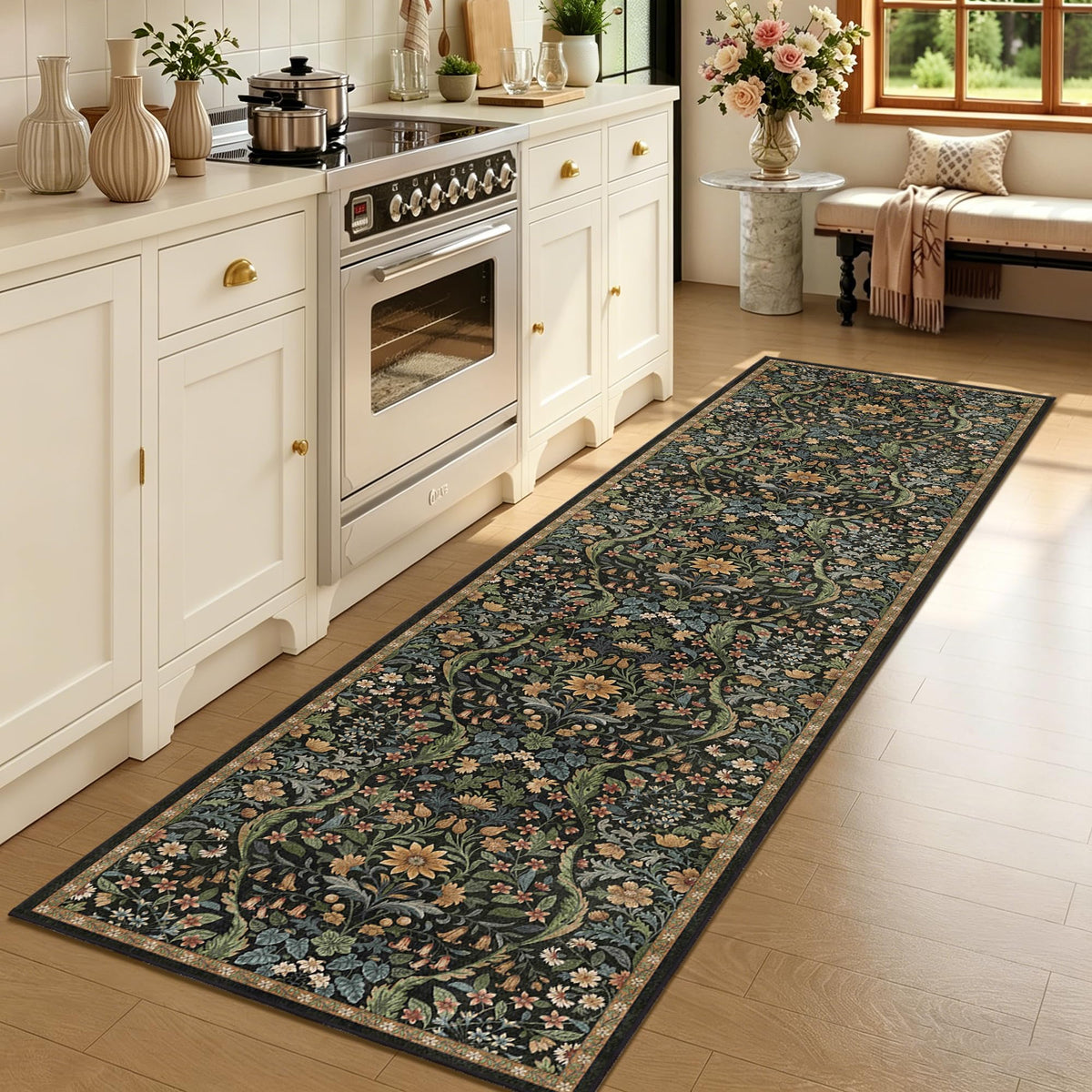 Floral Area Rug 5x7 Botanical Washable Carpet for Living Room