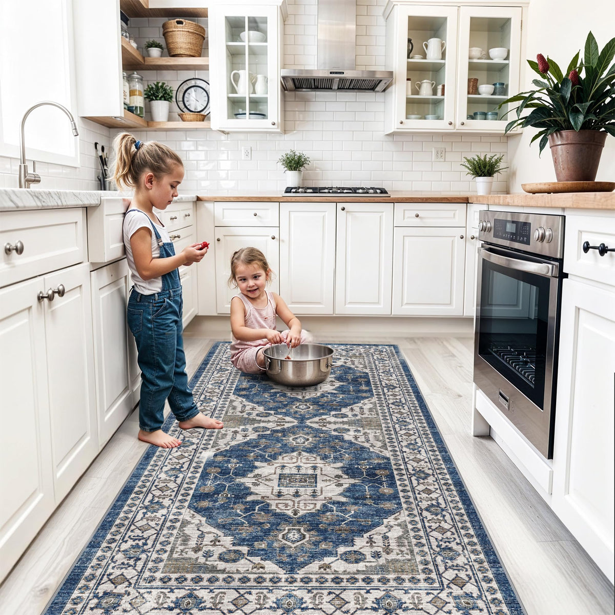 Hallway Washable Runner Rug - 2x10 Kitchen Rugs Entryway Rug Runner Vintage Soft Floor Mat Non Slip Indoor Farmhouse Carpet for Bathroom Living Room Bedroom (2 X 10, Beige)