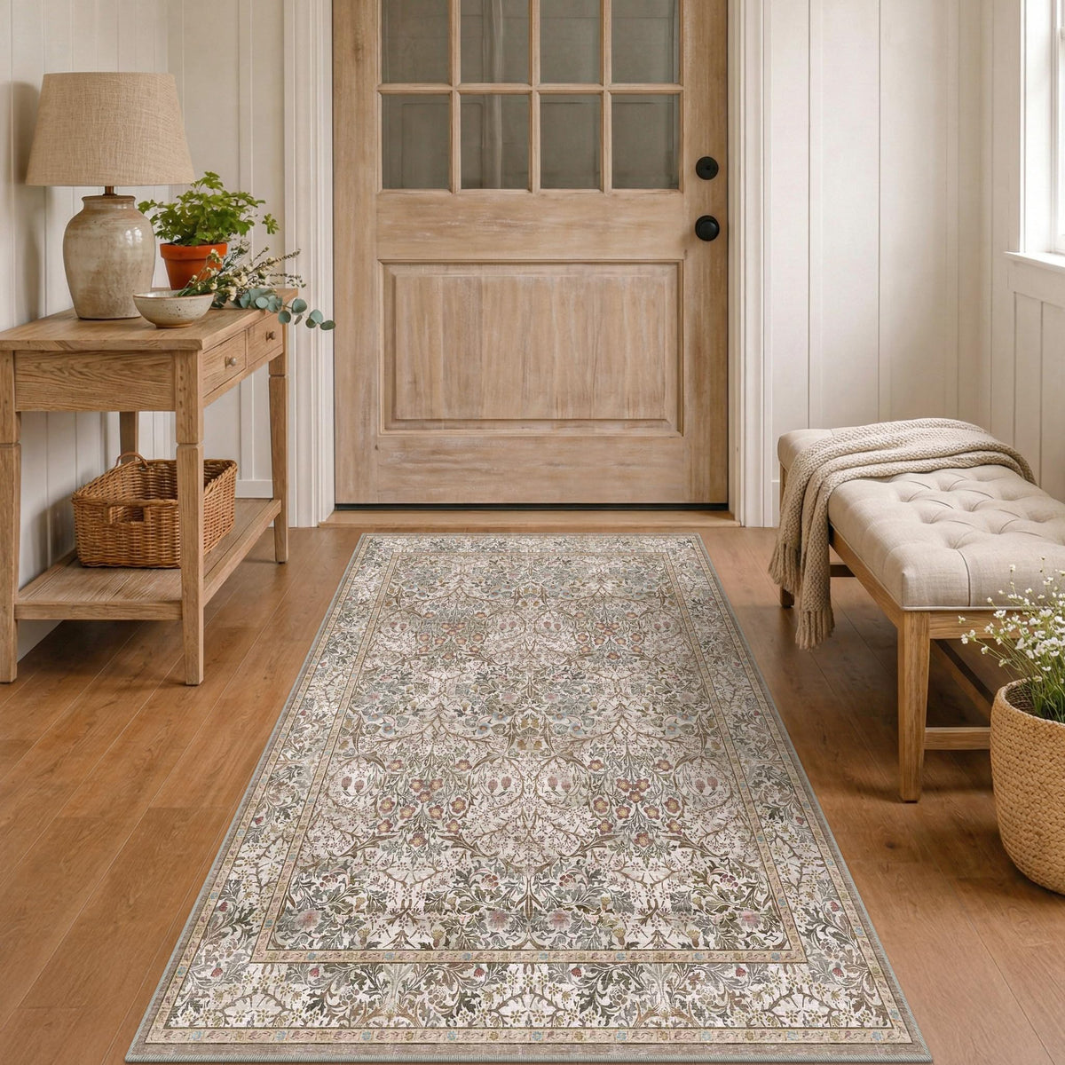 Vintage Floral Dark Green 3x5 Area Rugs for Entryway, Kitchen, Bedroom Beside Rug, Laundry Room, Non-Slip Low Pile Ultra Soft Stain Resistant Small Carpet